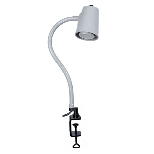 Grey lamp on clamp base flex arm